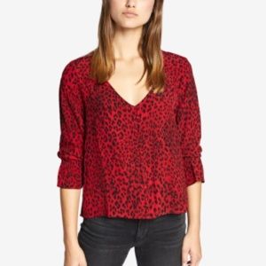 Sanctuary Animal Print Blouse - Red Leopard Size S